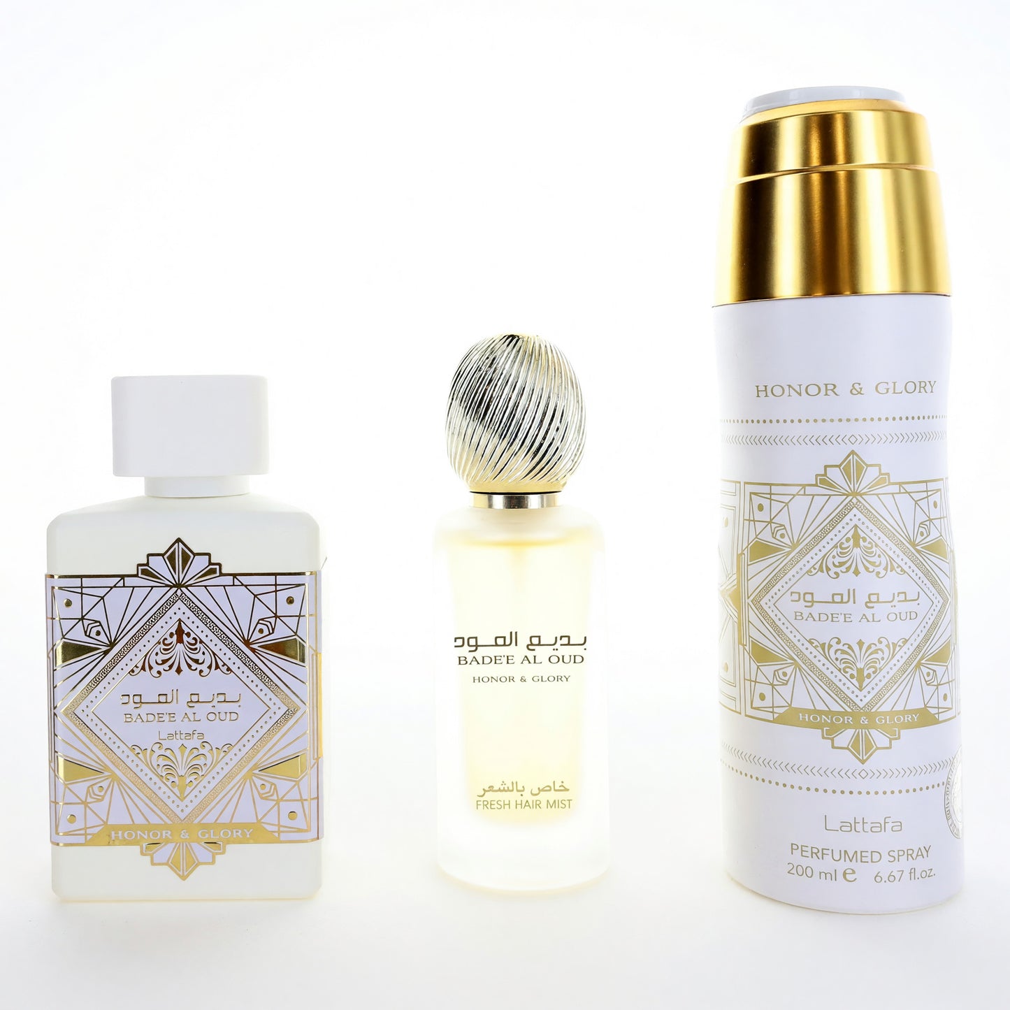 Bade'e Al Oud Honor & Glory by Lattafa, 3 Piece Gift Set for Unisex