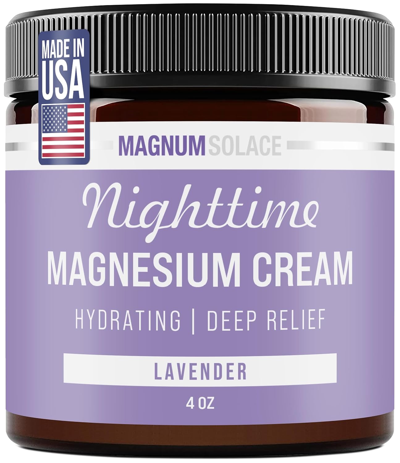 Nighttime Magnesium Cream by Magnum Solace, 4 oz Lotion - Lavender