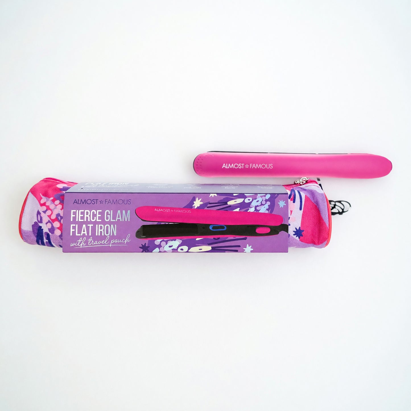 Fierce Glam by Almost Famous, Flat Iron With Travel Pouch - Pink
